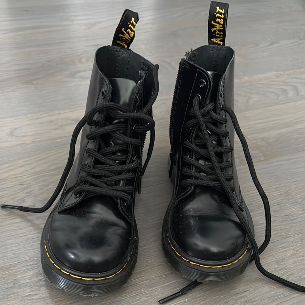Black Leather Boots with Yellow Stitching